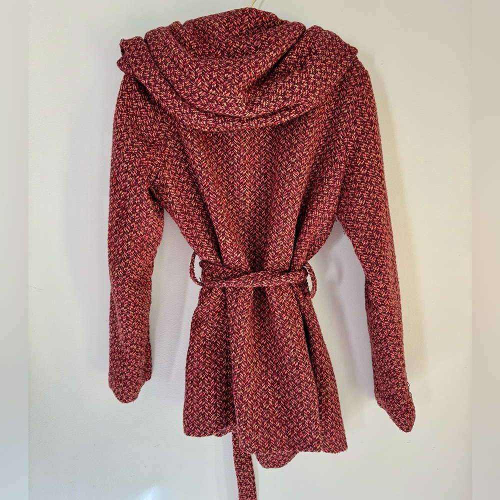 Mossimo Red Tweed Funnel Hood Wrap Coat - Picture 9 of 14